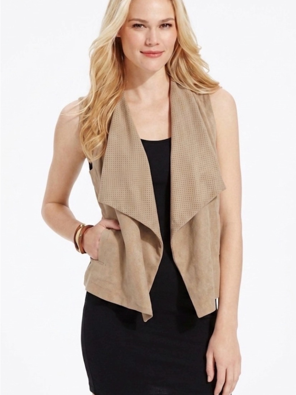 Kut From the Kloth Faux Suede Vest Drape Collar Vest Tan Brown Western B…